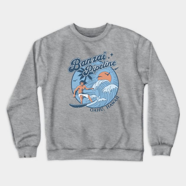 1970s Vintage Surfing Banzai Pipeline Oahu, Hawaii Retro Sunset // Old School Surfer // Surf Hawaii Crewneck Sweatshirt by Now Boarding